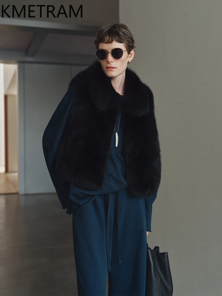 Жилет из 100% натурального лисьего меха, женская роскошная шуба без рукавов, женская зимняя одежда высокого качества, 2022, короткие жилеты шуба женская