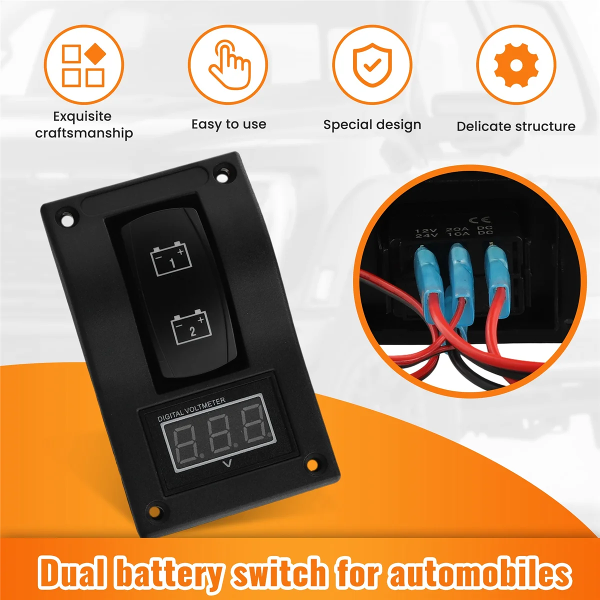 ABFK 12-24V LED Dual Battery Test Panel Rocker Switch Car Truck Marine Boat Voltmeter 4P ON-OFF-ON