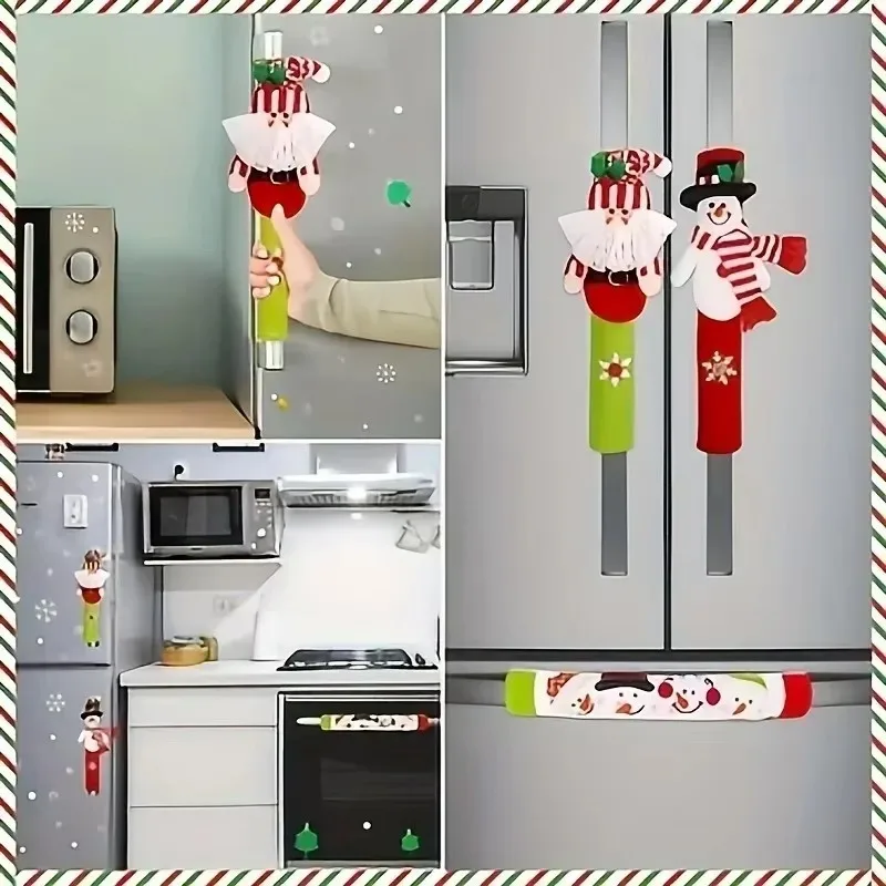 Christmas Fridge Gloves Refrigerator Handle Cover Santa Claus Microwave Oven Dishwasher Door Decoration for Home Navidad Gift