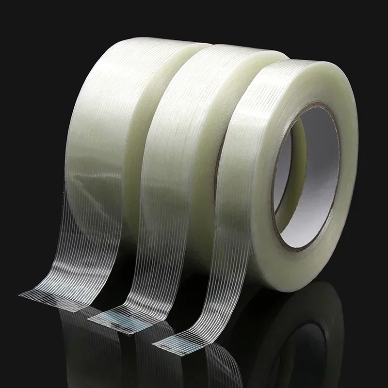 Strong Glass Fiber Tape Industrial Strapping Packaging Fixed Seal Transparent Striped Single Side Adhesive Tapes 50m/roll