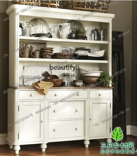 

xz1Solid wood Mediterranean dining side wine cabinet bowl cabinet restaurant do old style retro light luxury