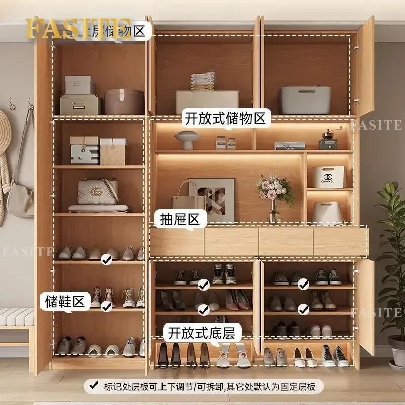 For Entrance Foyer Oak Shoe Cabinet All Solid Wood Wall Mounted Storage Simple Modern Coat Locker Home Organization