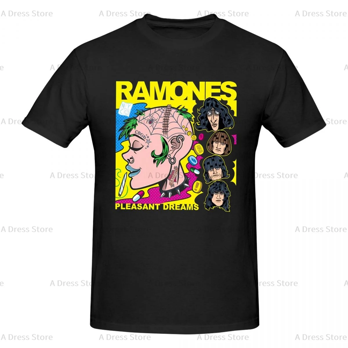 R-Ramones Men's round neck Oversized T-shirt,Rock band Men's summer Vintage Casual Cotton Tee Shirt Gift