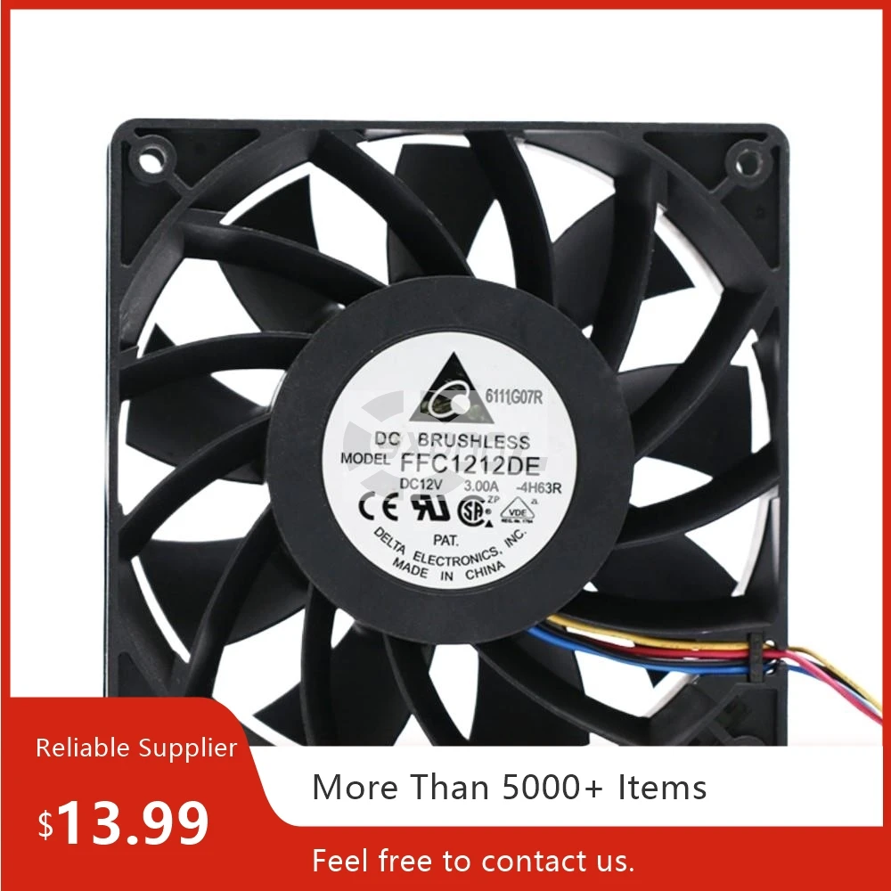 

120mm Large Air Flow PWM For Delta FFC1212DE 120x120x38mm 12V 3A High-Speed 230CFM Dual Ball Cooling Fan