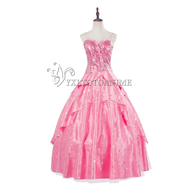 أزياء شريرة غليندا التأثيرية تمويه المرأة فستان وردي Farthingale هالوين كرنفال ملابس الحفلات البدلة FilmStyle