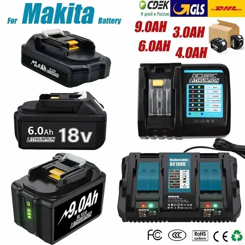 

NEW For Makita Rechargeable 18V 3.0AH/4.0AH/6.0AH/9.0AH Li-Ion Battery BL1830 BL1815 BL1860 Replacement Power Tool Battery/charg