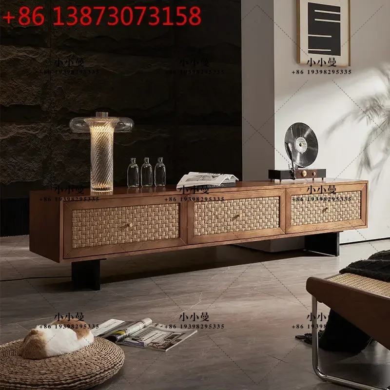Nordic modern solid wood Japanese-style simple rattan bed and breakfast floor locker