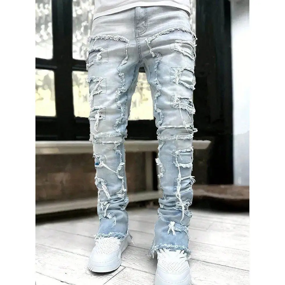 

Fashionable Denim Jeans Natural Waist Cotton Stretchy Layered Straight Leg Long Trousers Women's Premium Quality Casual Wear