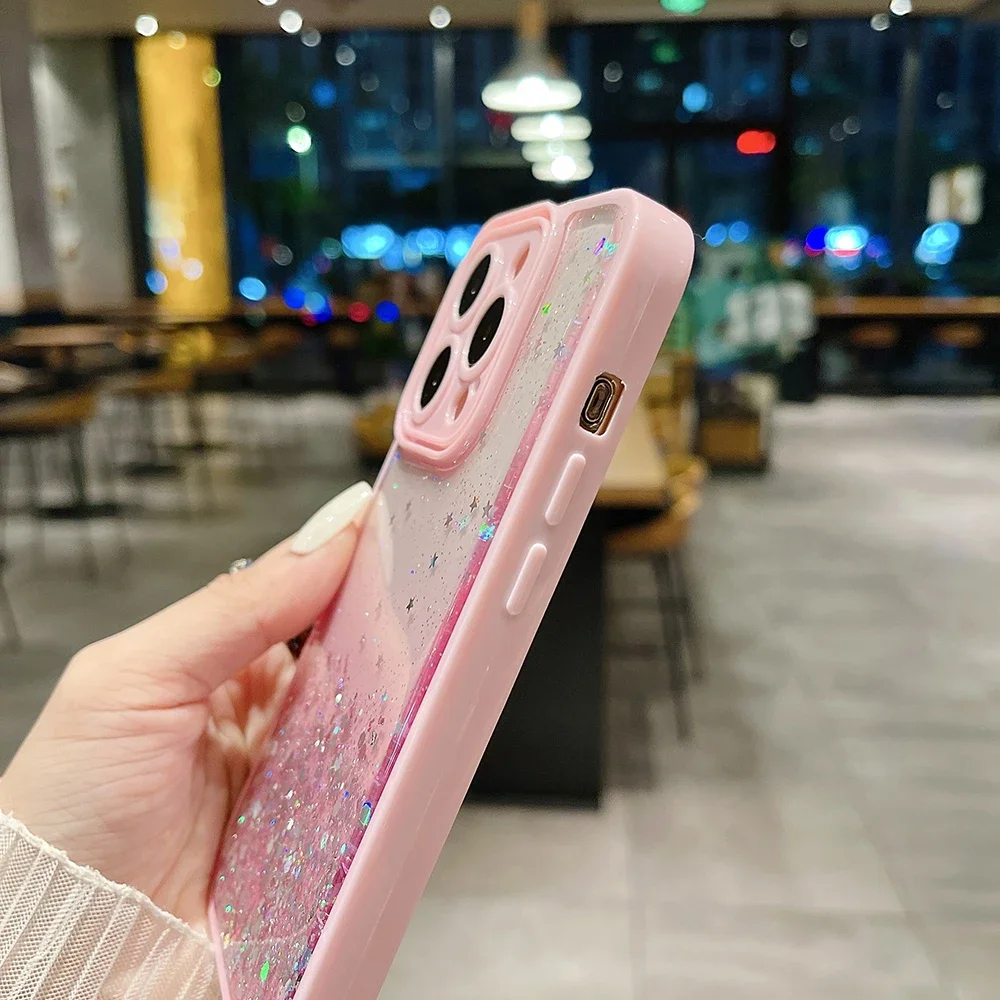 Soft TPU Phone Case For iPhone 15 Pro Max Plus Gradient Glitter Sequin Clear Back Cover image 3