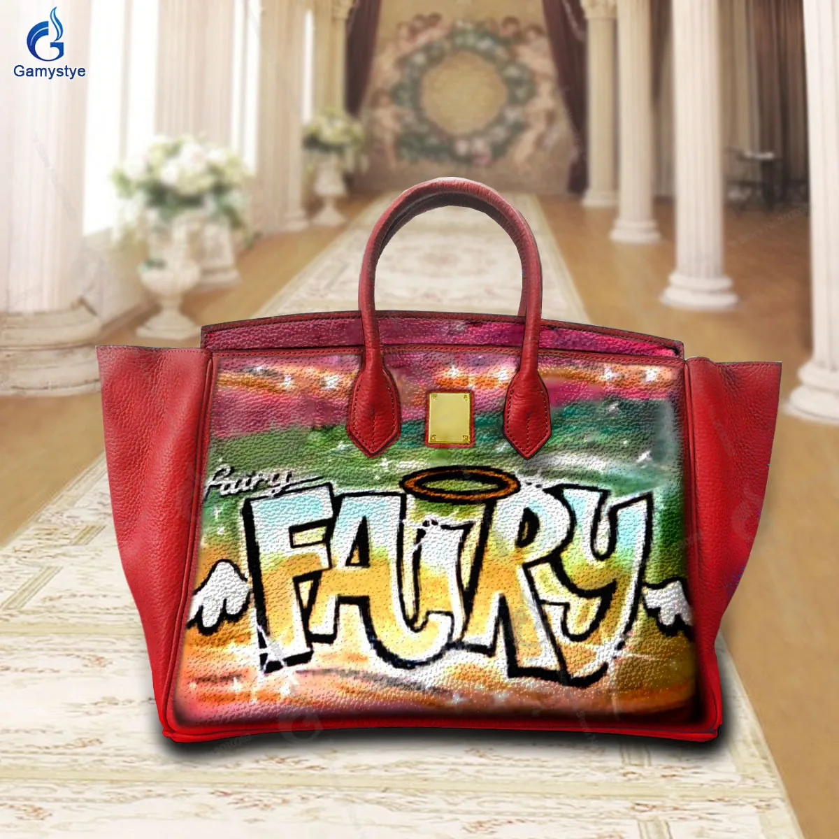 Hand Draw Customize Art English fairy Bags Ladies Tote Handbags Messenger Shoulder Bag For women Real Cowskin Leather Multicolor