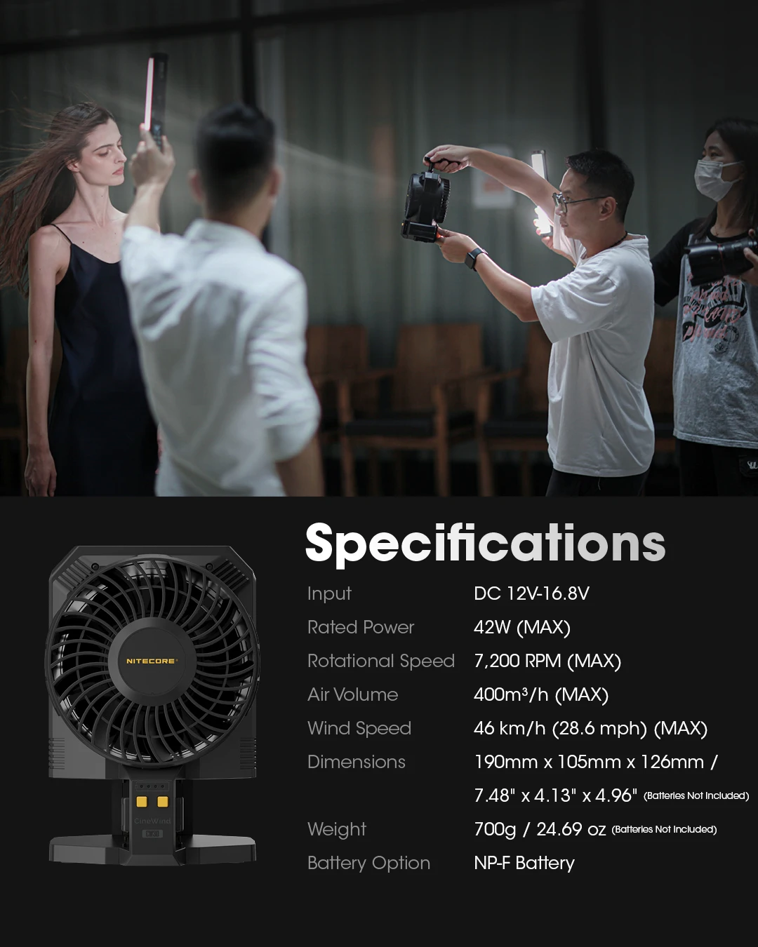 NITECORE CW30 Mini Fan fotografii CineWind dmuchawa powietrza dmuchawa wentylatora bez sznurków na scenę krótki film ślubny silny wiatr