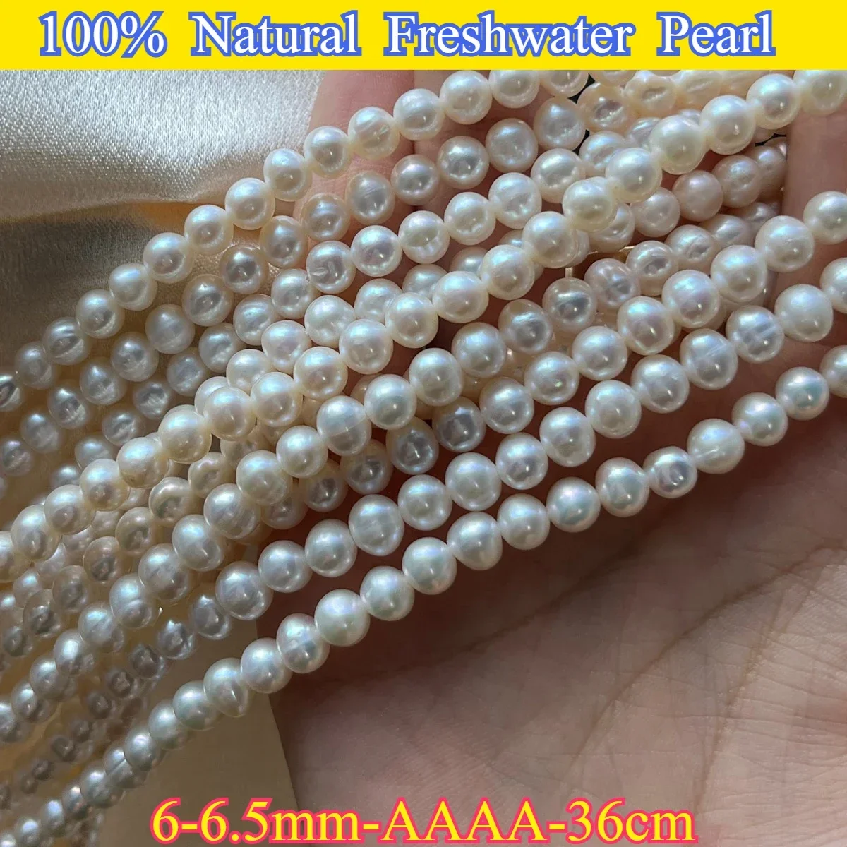 

6-6.5mm AAAA Smooth Fine White Natural Freshwater Pearl Round Loose Bead Jewelry Make DIY Necklace Bracelet Women Wedding Gift