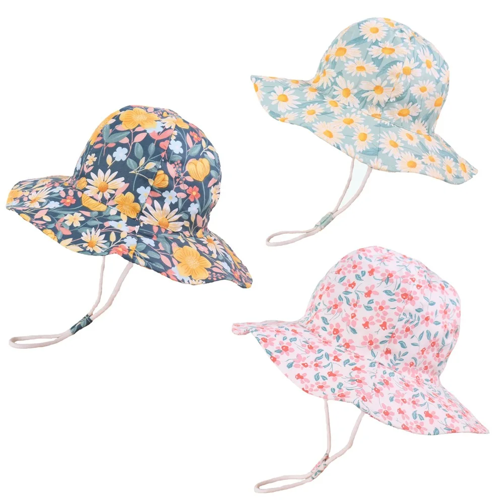 1-8 Years Old Baby Boys Girl Sun Caps Summer Beach Hats with UPF 50+ Toddler Infant with Wide Brim Strap Outdoor Bucket Hat