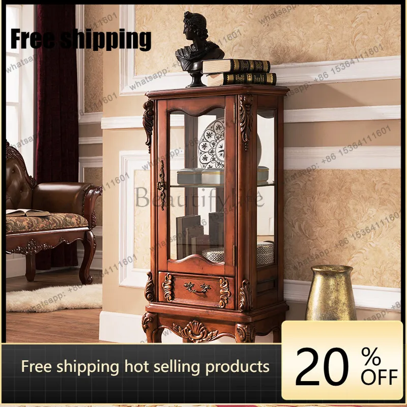 

XX. European all-solid wood single-door wine cabinet, living room European retro small tea cabinet against the wall