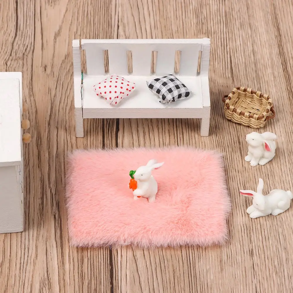 Toy Nordic Style Photo Props Miniature Hairy Rug Mini Floor Mat Dollhouse Plush Carpet Doll Accessories