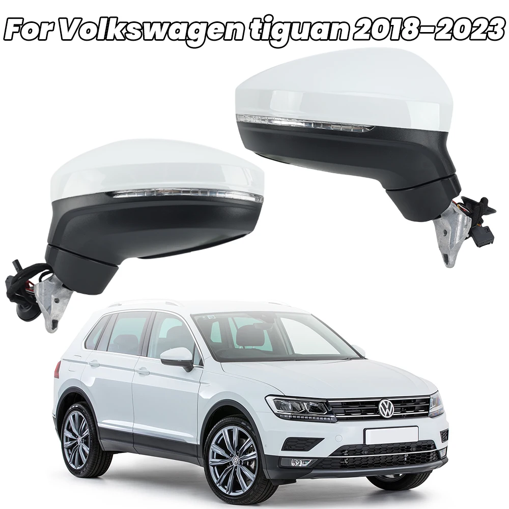 8 Wires Rearview Mirror Assembly For Volkswagen Tiguan 2018-2023 White Dual Plug With Blind Spot Light Side Mirror Accessories