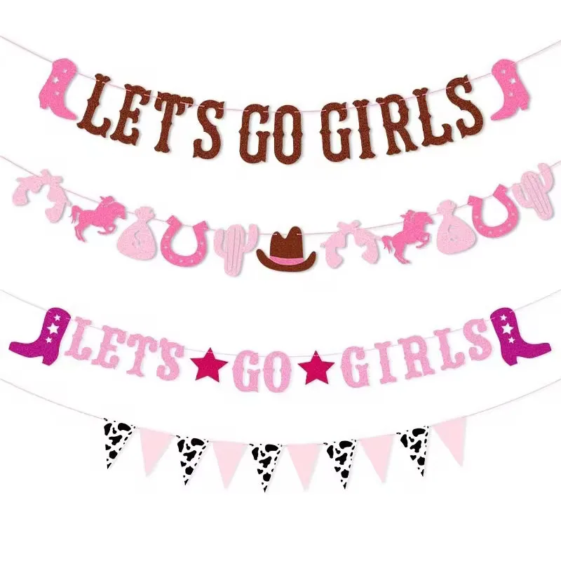 Rosa „Let's Go Girls“-Abschlussbanner für Western-Kuh-Bachelorette-Party, Geburtstagsfeier, letzte Rodeo-Bachelorette-Party-Dekoration