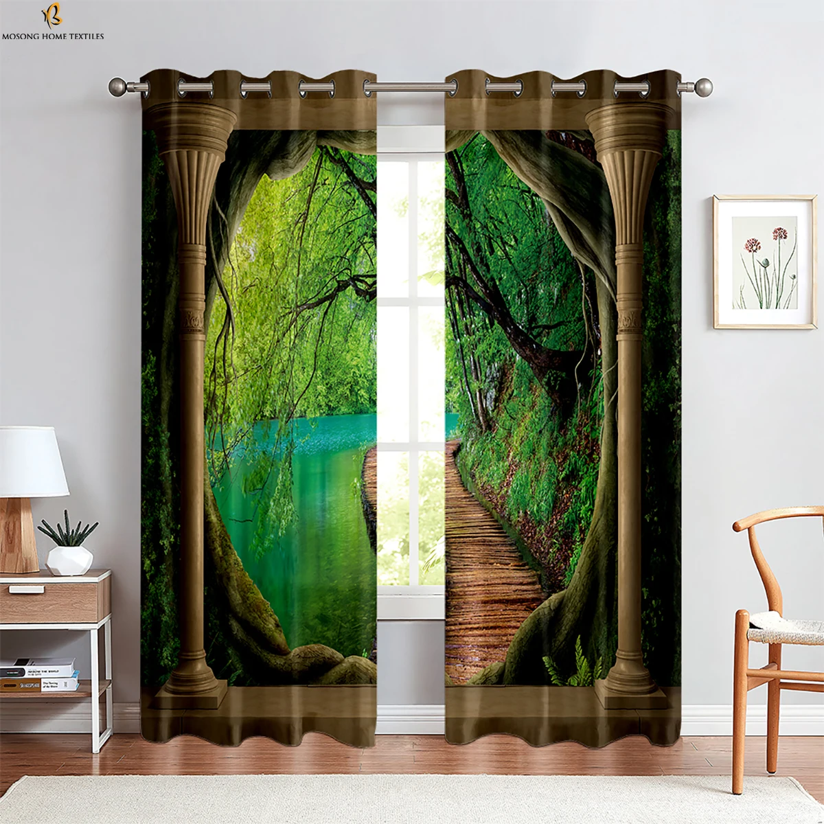 

3D Printed Curtains For The Scenery Outside The Window, Forest, Seaside Curtains, Bedroom, Living Room, Kitchen Curtains 2PCS