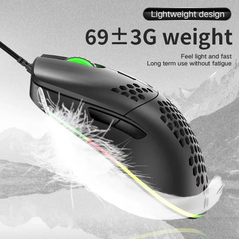 

Wired Lightweight Gaming Mouse 69g Ultralight Honeycomb Shell RGB Chroma Backlit 6400 DPI Ergonomic for Laptop PC Mac Gamer