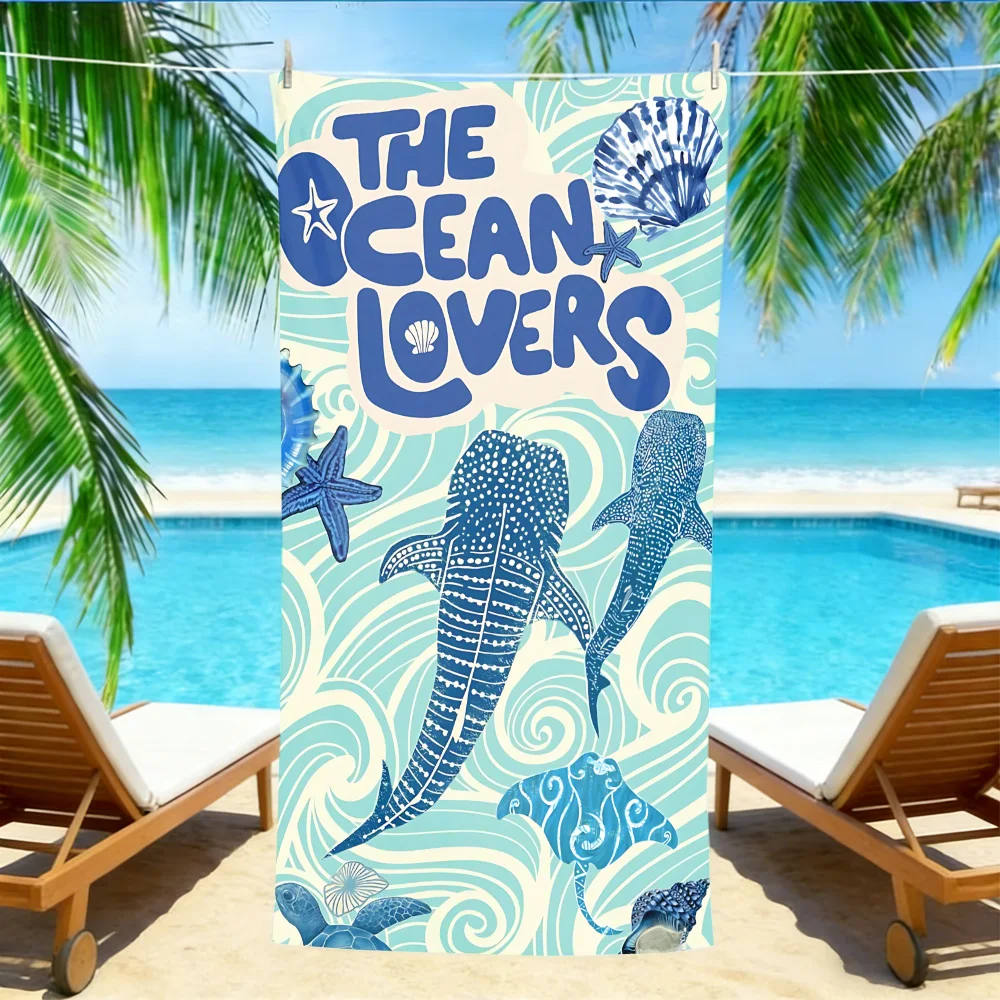

Пляжное полотенце Ocean Lovers Whale Shark – быстросохнущее, без песка, из микрофибры, с принтом синих морских обитателей, для дайверов и любителей пляжа