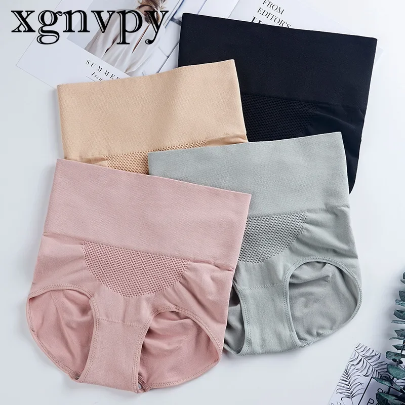 xgnvpy Beehive high-waisted cotton panties for women Seamless large size hip lift tummy tuck briefs for women antibacterial