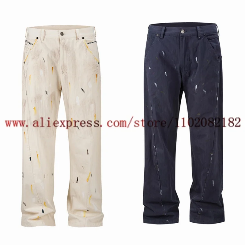 

Straight Slim Fit Splashed Ink Graffiti Jeans Men Women High Quality Washed Versatile Long Pants Jeans