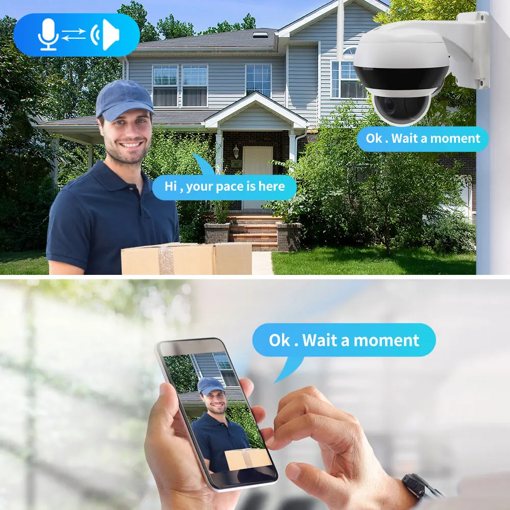 Caméra de surveillance extérieure PTZ IP WiFi HD 8MP/4K, dispositif de sécurité sans fil, avec suivi humanoïde, audio bidirectionnel