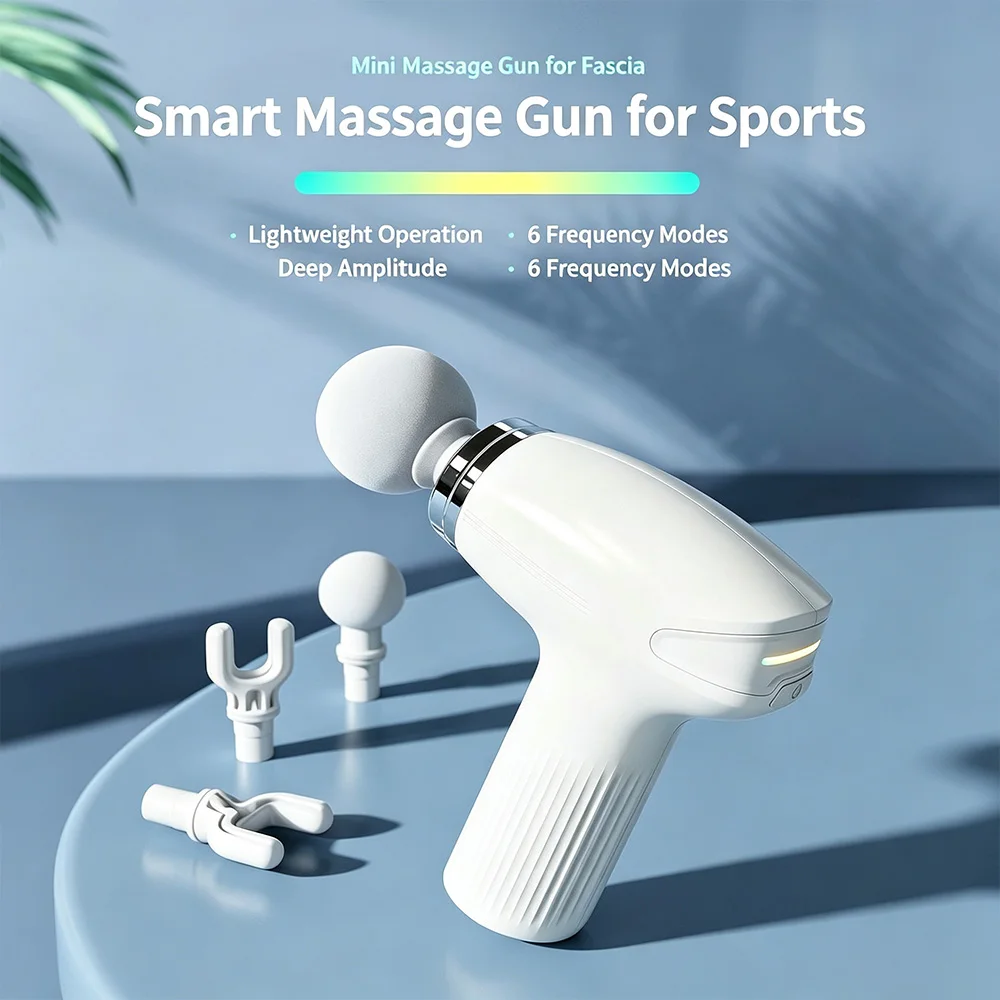 Mini Portable Massage Gun: 6-Speed Deep Tissue Muscle Massager with Type-C Fast Charging and Multiple Massage Heads