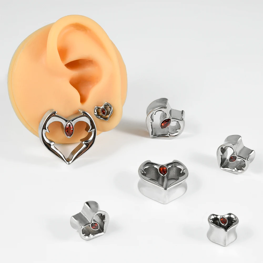 1PC Stainless Steel HeartDouble Flared Ear Gauges Heart Shape Ear Tunnels Plugs Flesh Stretchers Expander Piercing Body Jewelry