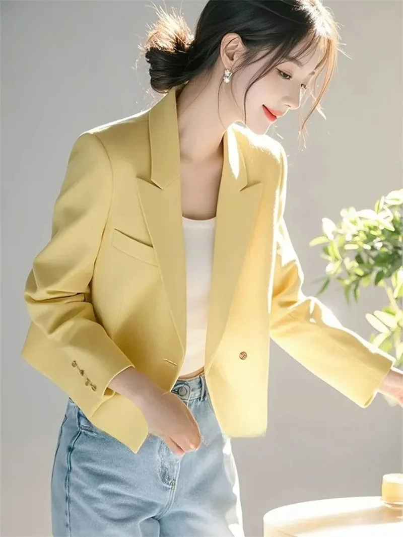 Milk Yellow Blazer casual small fragrant style Suit Jacket For Women Spring 2025 New Fashion Short Female Jacket With Lining Top