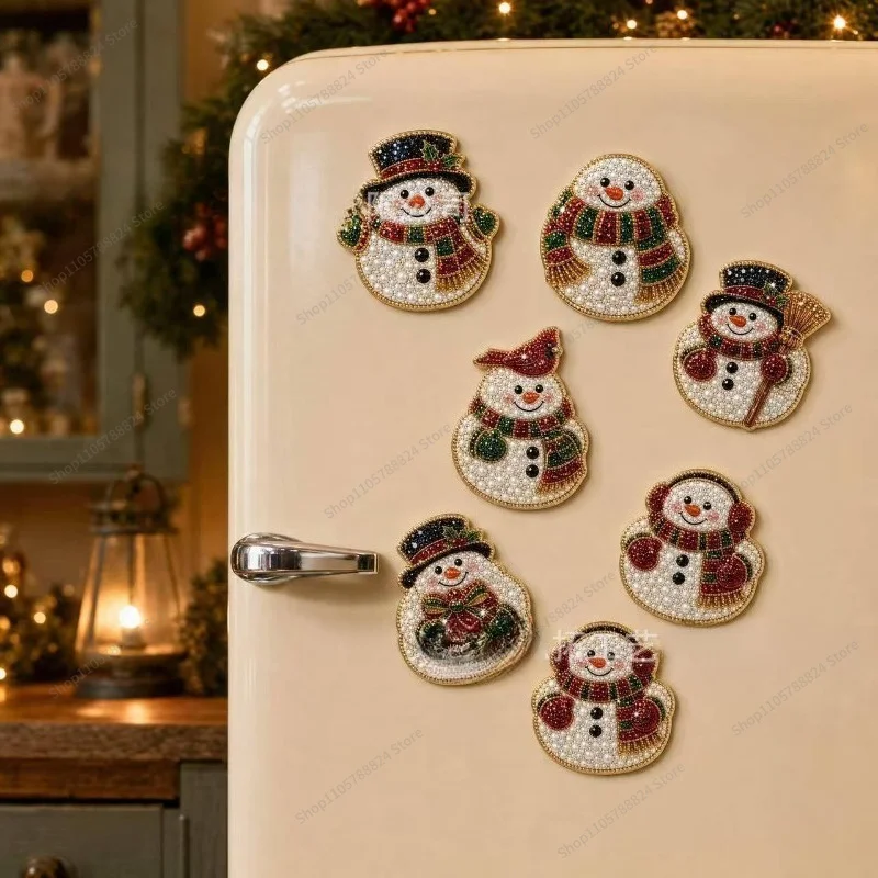 For Christmas Snowman DIY Diamond Painting Refrigerator Sticker, Holiday Point Diamond Magnet Sticker