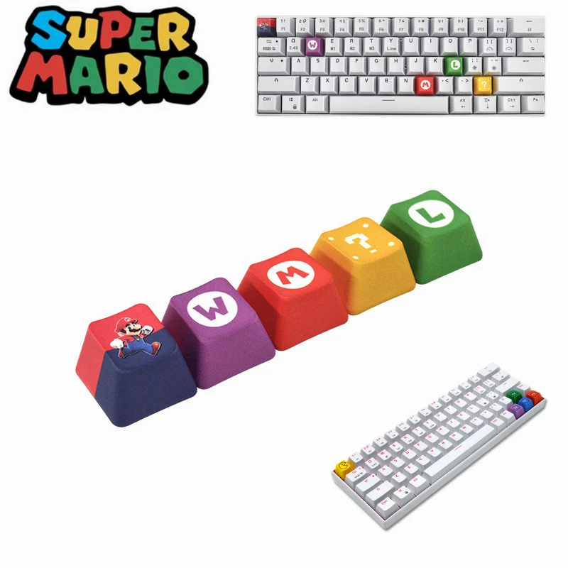 Super Mario Bros Luigi Cosplay Keycaps, Multicolor, Teclado Mecânico Key Cap, Acessórios Prop, Presentes Toy, 5Pcs Set