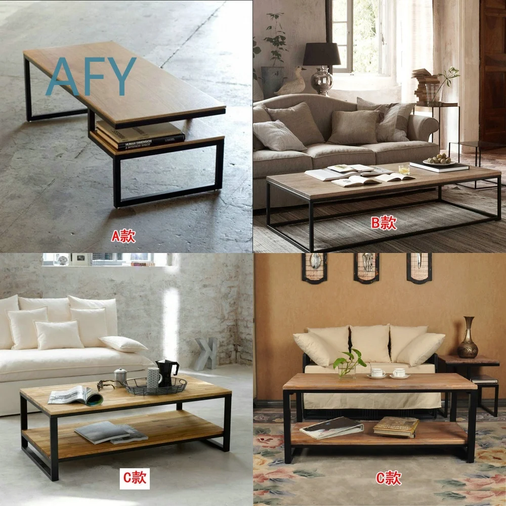 Nordic Minimalist Coffee Table for Living Room Office Sofa Area Solid Wood and Iron Frame Rectangular Creative Side Table for