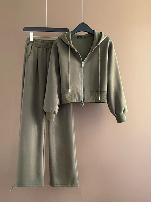 

Fashionable Young-looking Women's Spring Outfit Two-piece Set Coat Top Wide-leg Pants Casual Comfortable Universal Size