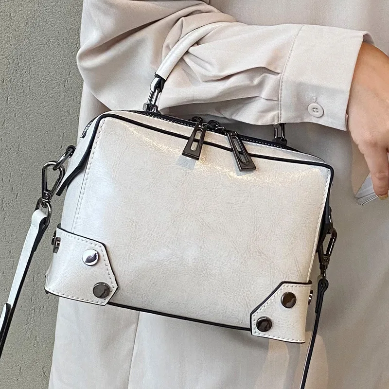 

Fashionable Genuine Leather Tote Bag Small Ladies Cowhide Shoulder or Crossbody Bags Oilwax Genuine Leather Handbag