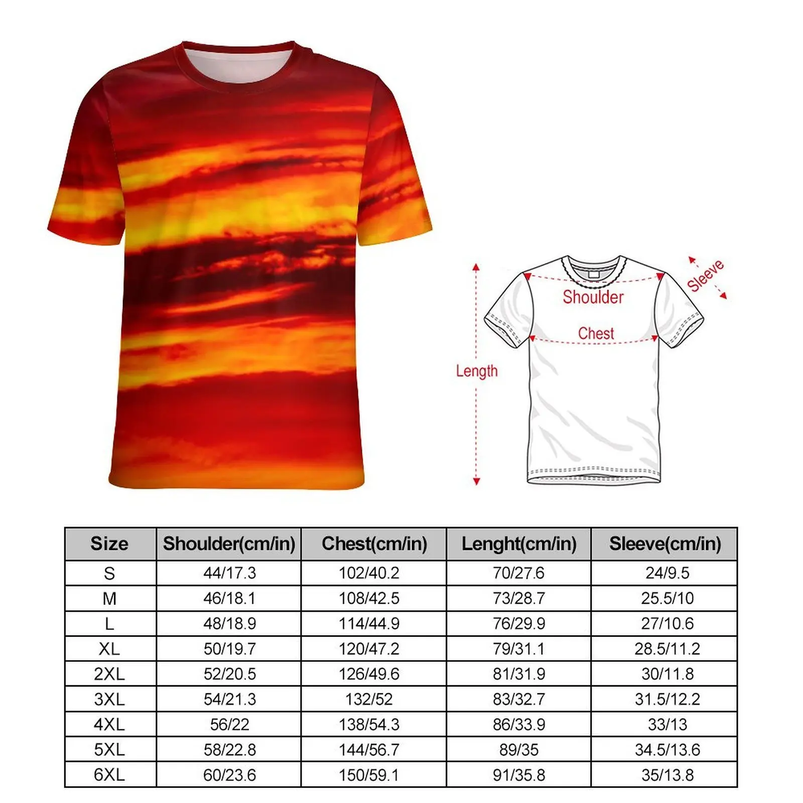 Beach T-Shirt Bright Red Sunset T Shirts Colorful Sky Funny Vintage Tee Shirt For Men Short Sleeve Graphic Oversize Clothing