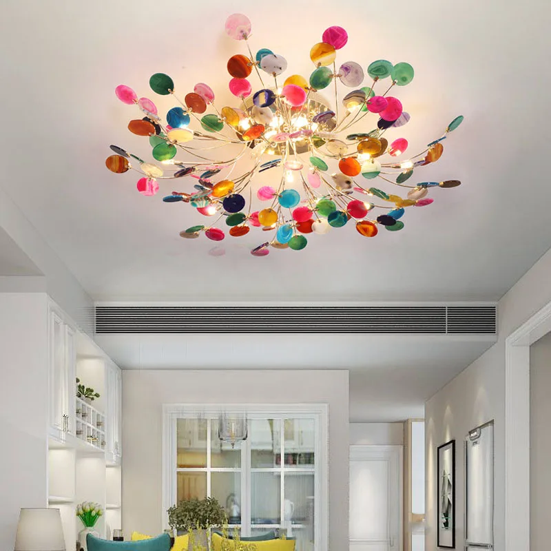 Agate Ceiling Chandeliers Nordic Modern Led Light Colorful Green Leaves Lamp For Foyer Bedroom Bar Living Room Lighting Fixture