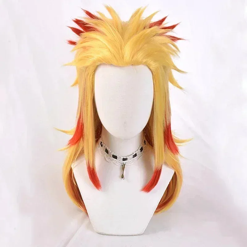 Pakaian Wig Fantasi Rengoku Kyoujurou Kostum Pembunuh Cosplay Setan Anime Pakaian Roleplay Pesta Halloween Pria Dewasa Menyamar