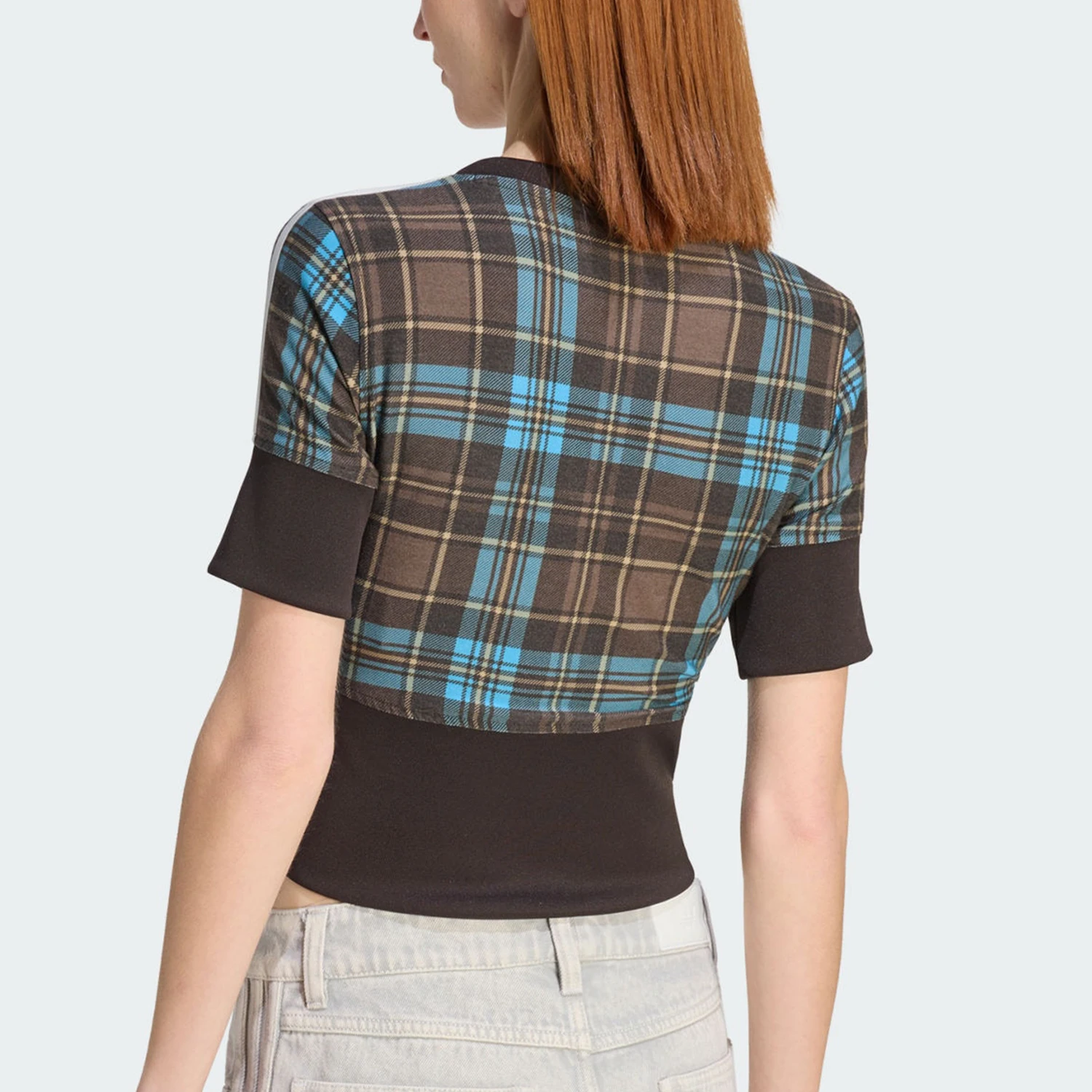 Adidas Authentic Three Leaves Women's Plaid Button Sports V-Neck Short Sleeve KW4548