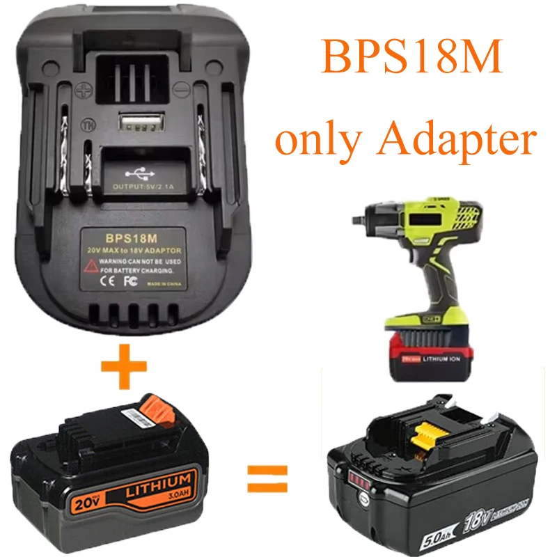 Battery Adapter BPS18M for Makita 18V Lithium Power Tools Compatible with for Black & Decker/Bupai/Stanley 20V Lithium Batteries