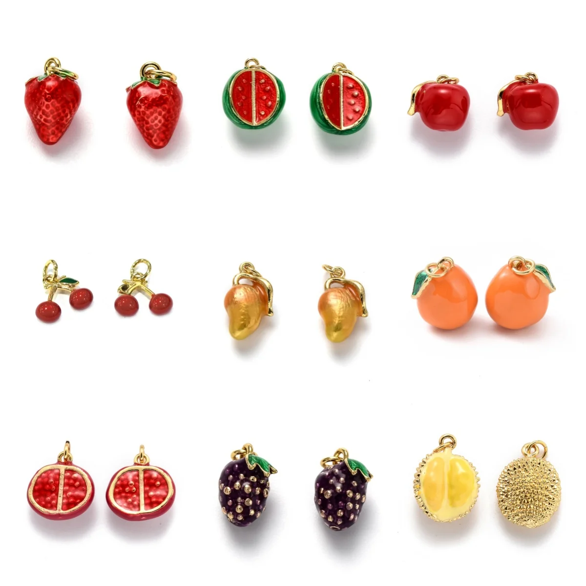 5Pcs Brass Enamel Fruit Pendants 3D Strawberry Orange Apple Watermelon Charms Ornament for Earrings Necklace DIY Jewelry Making