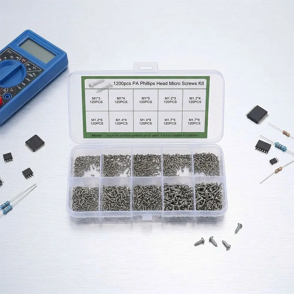 1200pcs Case Small Self Tapping Screws Waterproof Mini Repair Screws Wear-resistant Rust Prevention Mini Screws Watch Repair