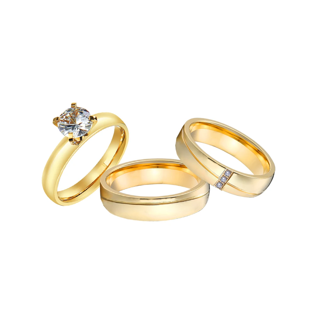 Italian Jewellery Designer Couples Wedding Engagement Lover's Rings Sets Wife and Husband 18k Gold Plated Jewery