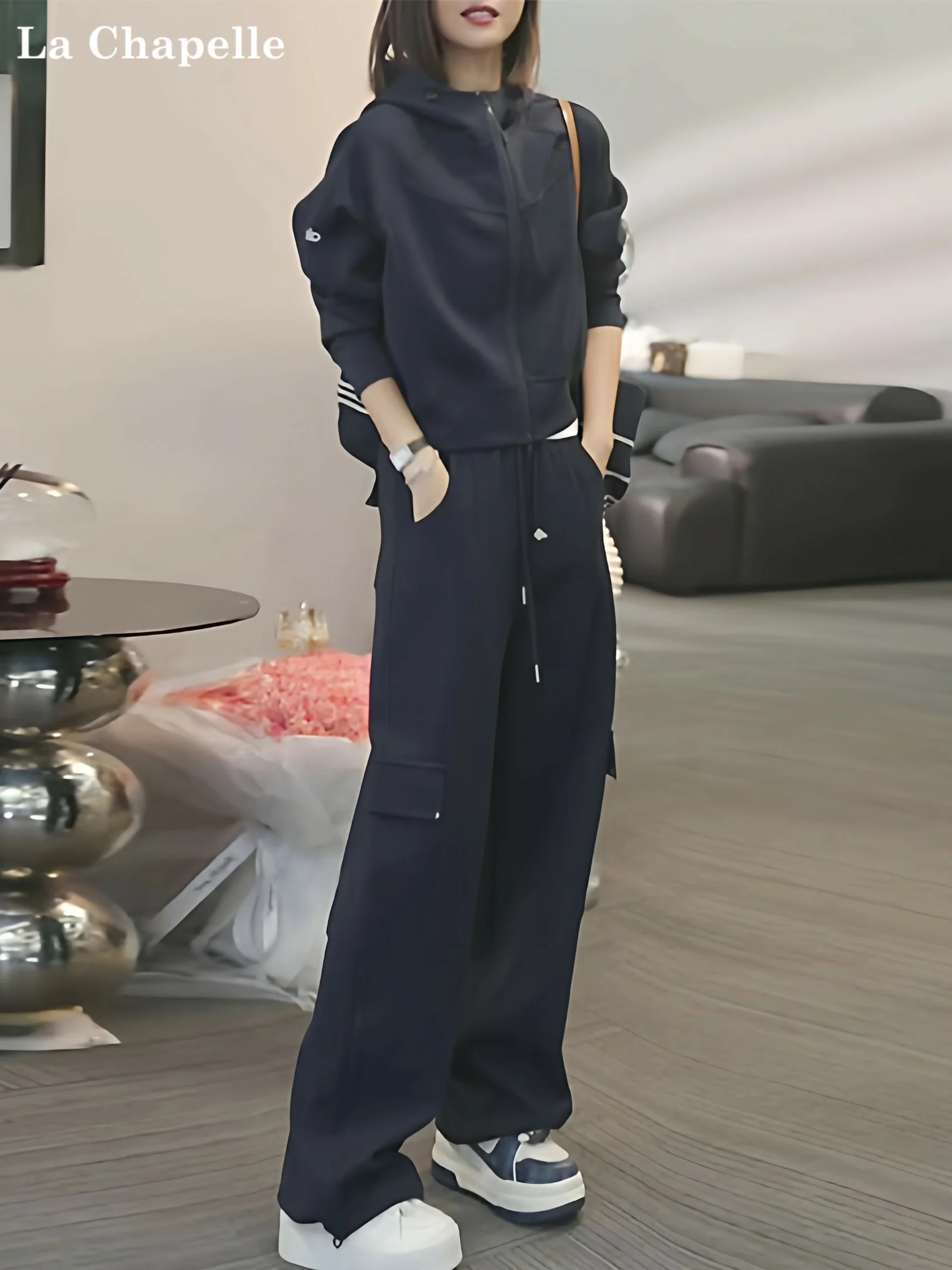 

La Chapelle Faion, повседневный комплект спортивной одежды, женский осенне-зимний весенний синий свитшот, комплект из двух предметов, элитный комплект