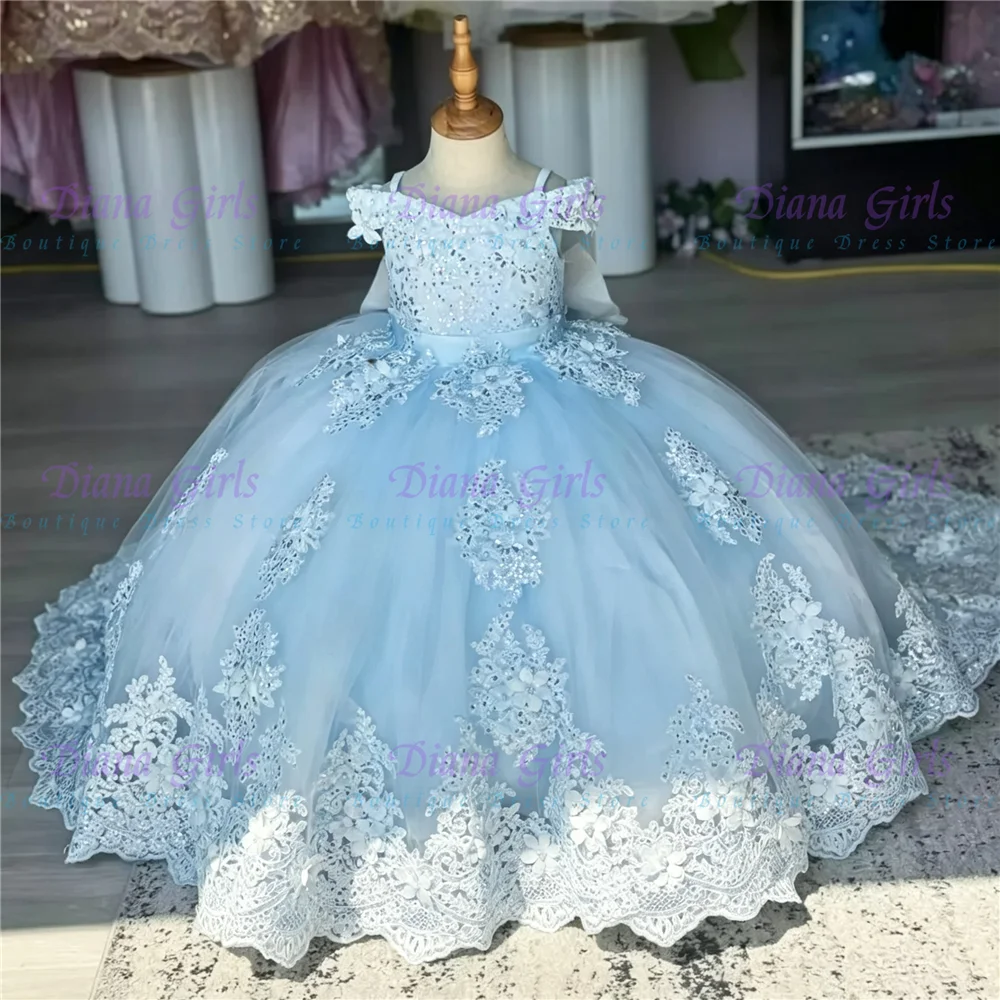 Quality Tulle With Bow Lace Applique Flower Girl Dress For Kids Wedding Birthday Party First Communion Ball Gowns Customized image 4