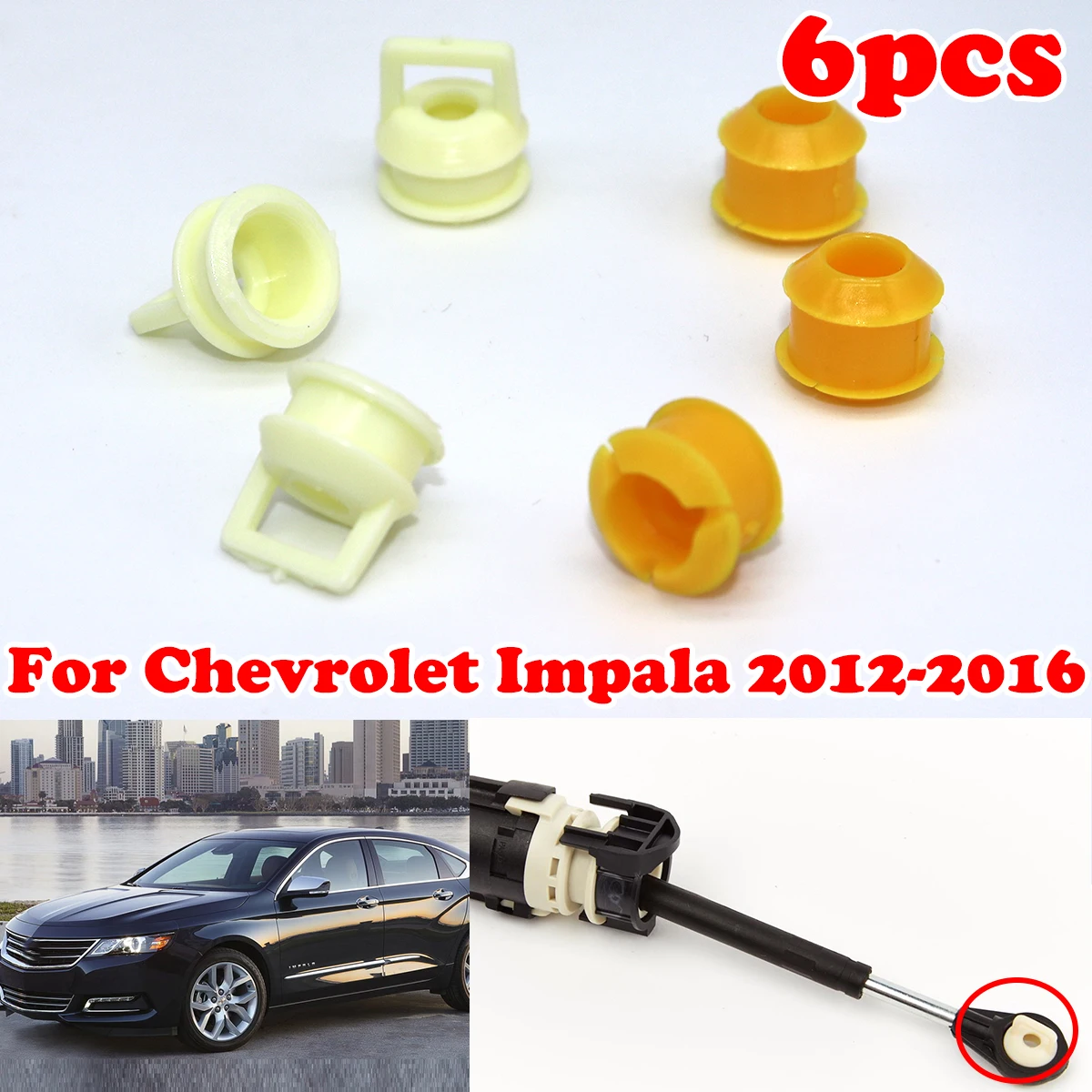 

6PC For Chevrolet Impala Gear Shifter Cable Bushing Rubber Sleeve Grommet Clip Shift linkage End Repair Kit 2012 2013 2014-2016