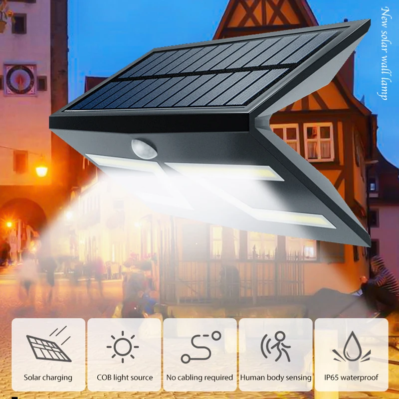 Solar Light Outdoor LED COB Super Bright Motion Sensor Solar Strong Power LED Garden Wall Lamp IP65 Waterproof 3 Working Modes