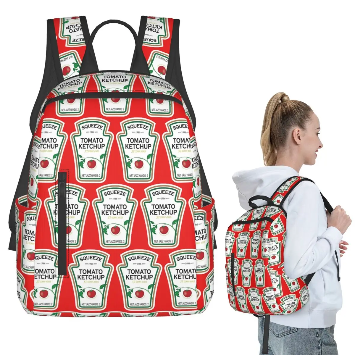 

Funny Ketchup Label Backpack Student BookBag Kids School Bag Computer Shoulder Bags Men Women