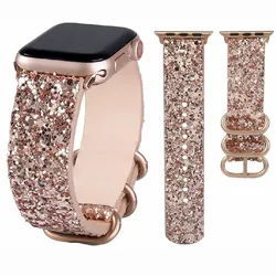 Correa de cuero para Apple Watch Band Ultra 49mm 38mm 40mm mujer 42mm 44mm 41mm 45mm pulsera con purpurina i Watch Series 7 8 6 5 4 3 2