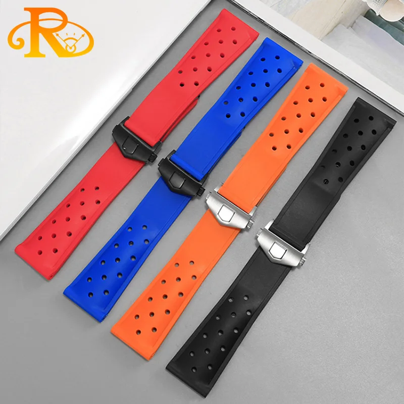 22mm Soft Rubber Silicone Watchband For TAG HEUER Strap MONACO CARRERA FORMULA 1 Watch Band Waterproof Bracelet Folding Buckle